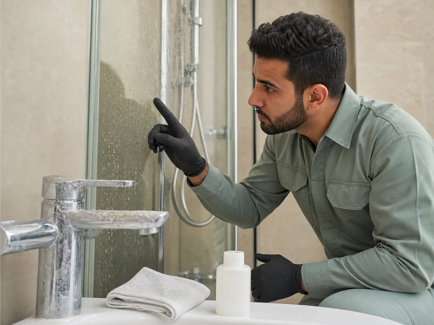 تنظيف ترسبات زجاج وبلاط حمام في أبوظبي